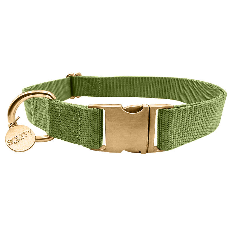 Classic Dog Collar Moss Breeze Olive Green