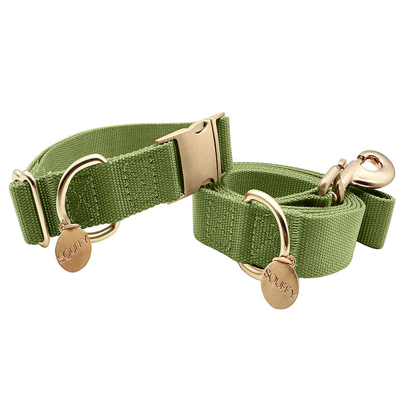 Classic Dog Collar Moss Breeze Olive Green
